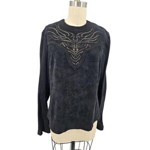 DNA Suede Leather Black Blouse Womens S Cut Outs Long Sleeve Netherlands